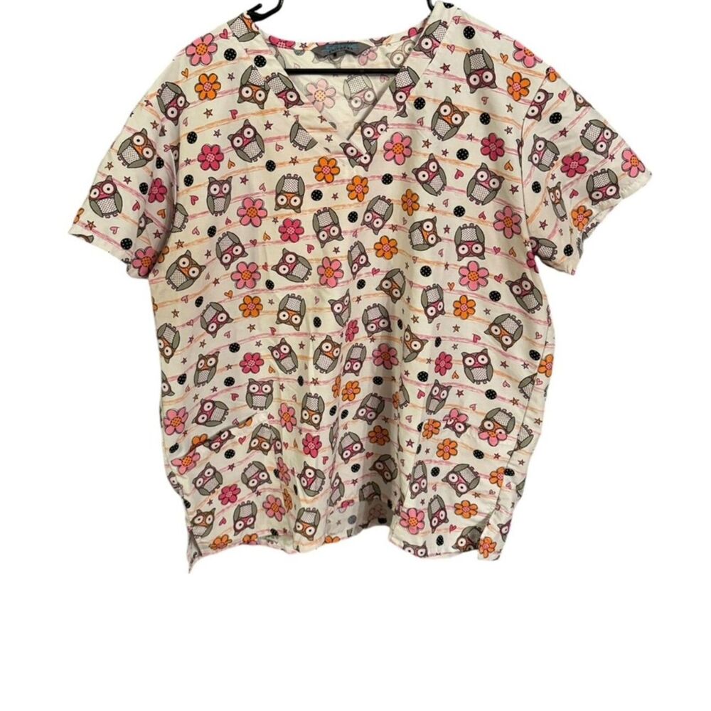 Serene Uniforms Owls Womens size 2XL Polyester  Nurses Dental Medical Scrubs